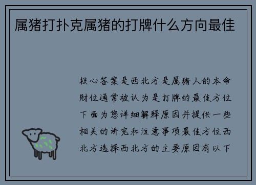 属猪打扑克属猪的打牌什么方向最佳